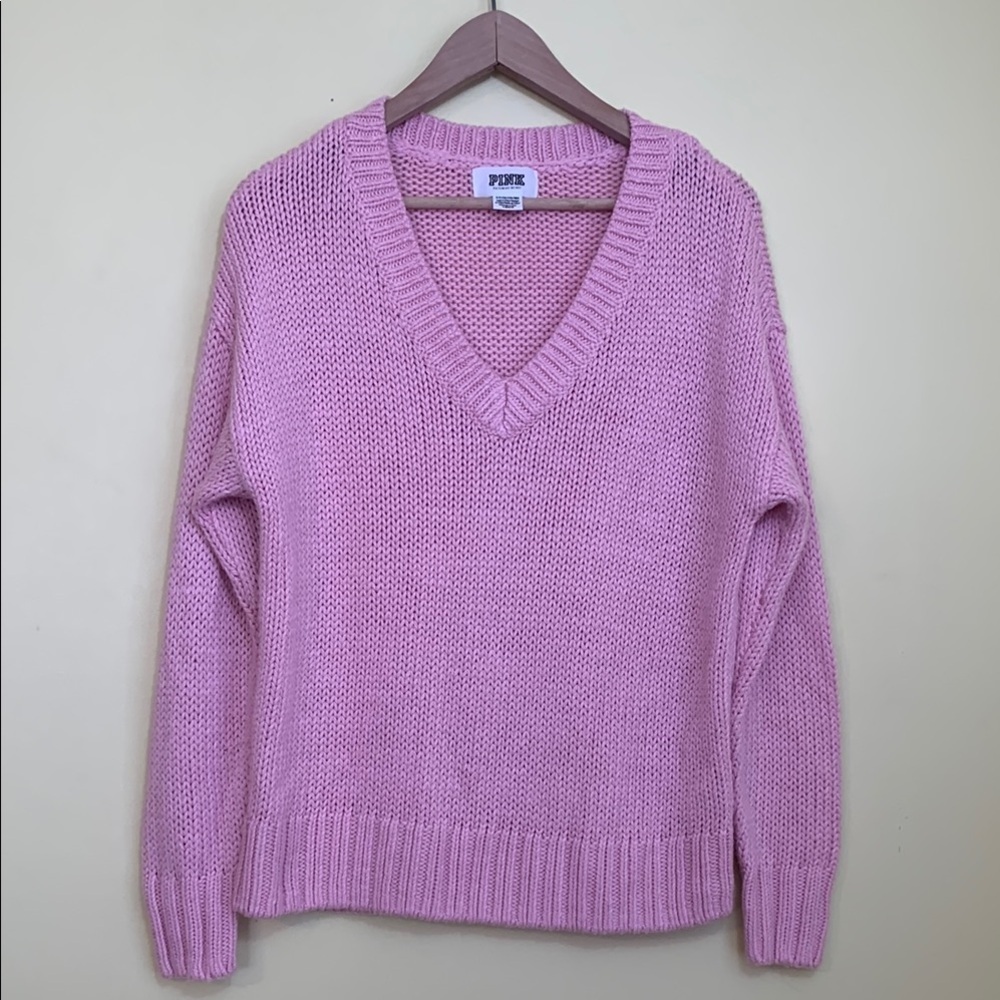 Victoria's Secret Pink V-Neck Relaxed Fit Knit Long Sleeve Sleeve Sweater S